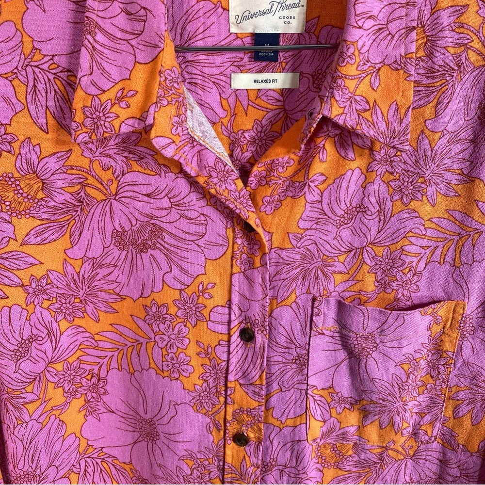 Floral Linen Shirt Button Up Universal Thread - Picture 7 of 8